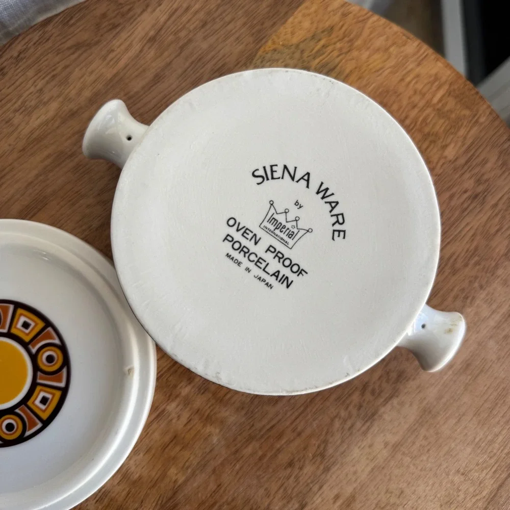Vintage 70s Siena Ware Porcelain Lidded‎ Casserole Dish MCM Soup Crock